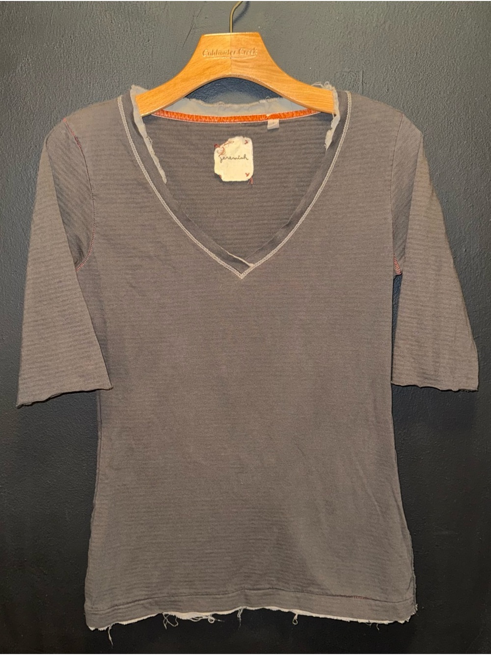 Jeremiah 100% Cotton, Distressed V-Neck Short Sleeve Tee in Brown